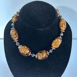 Lovely Vintage Large Clear Brown Apricot and AB Faceted Glass Beads Necklace